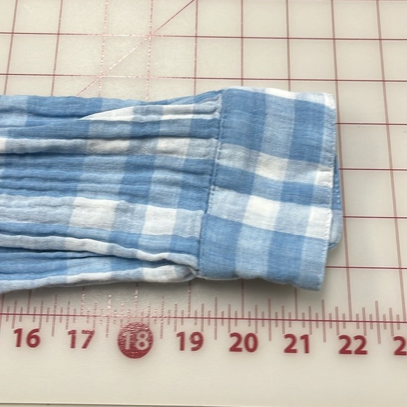 HEM & THREAD Boho Cottage Gauze 2 Pocket Buffalo/Plaid Blue/WHT Fringe Top S/M - Picture 13 of 16